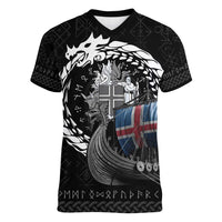 Iceland Viking Drakkar Women V-Neck T-Shirt Viking Blood - Wonder Print Shop