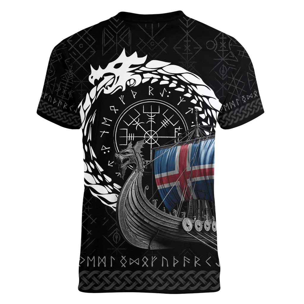 Iceland Viking Drakkar Women V-Neck T-Shirt Viking Blood - Wonder Print Shop