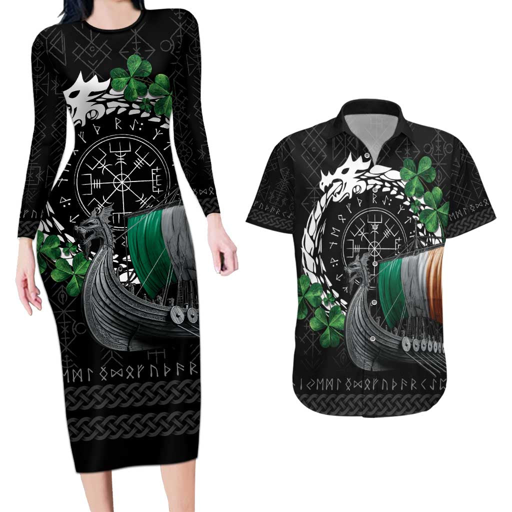 Ireland Viking Drakkar Couples Matching Long Sleeve Bodycon Dress and Hawaiian Shirt Viking Blood - Wonder Print Shop