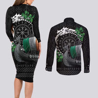 Ireland Viking Drakkar Couples Matching Long Sleeve Bodycon Dress and Long Sleeve Button Shirt Viking Blood - Wonder Print Shop