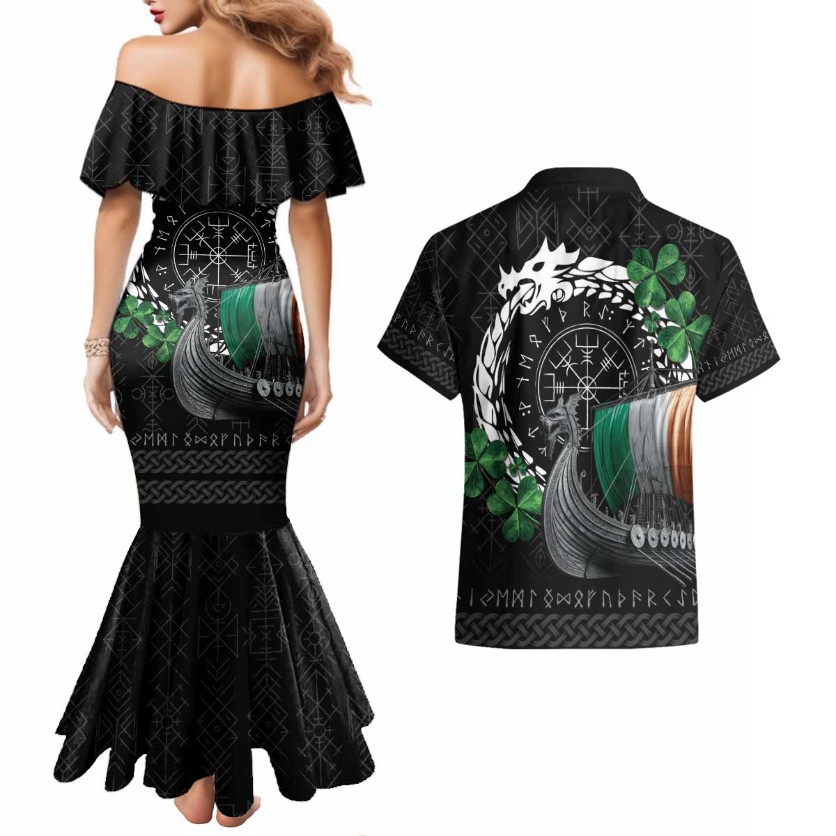 Ireland Viking Drakkar Couples Matching Mermaid Dress and Hawaiian Shirt Viking Blood - Wonder Print Shop