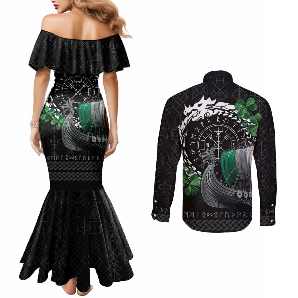 Ireland Viking Drakkar Couples Matching Mermaid Dress and Long Sleeve Button Shirt Viking Blood - Wonder Print Shop
