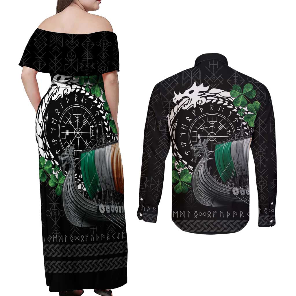 Ireland Viking Drakkar Couples Matching Off Shoulder Maxi Dress and Long Sleeve Button Shirt Viking Blood - Wonder Print Shop