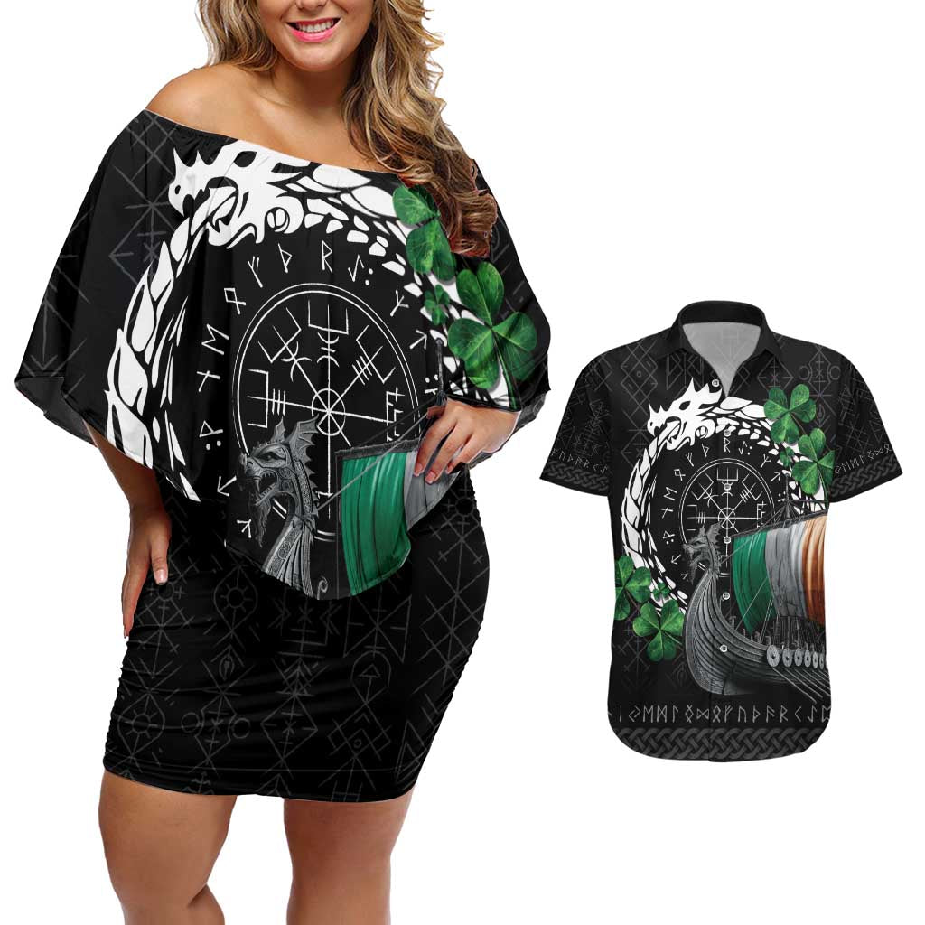 Ireland Viking Drakkar Couples Matching Off Shoulder Short Dress and Hawaiian Shirt Viking Blood - Wonder Print Shop