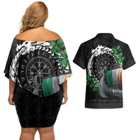 Ireland Viking Drakkar Couples Matching Off Shoulder Short Dress and Hawaiian Shirt Viking Blood - Wonder Print Shop
