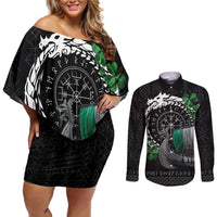 Ireland Viking Drakkar Couples Matching Off Shoulder Short Dress and Long Sleeve Button Shirt Viking Blood - Wonder Print Shop