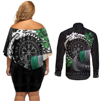 Ireland Viking Drakkar Couples Matching Off Shoulder Short Dress and Long Sleeve Button Shirt Viking Blood - Wonder Print Shop