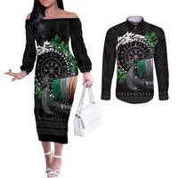 Ireland Viking Drakkar Couples Matching Off The Shoulder Long Sleeve Dress and Long Sleeve Button Shirt Viking Blood - Wonder Print Shop