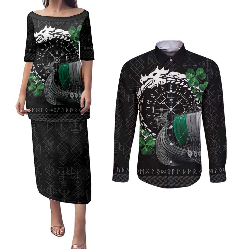 Ireland Viking Drakkar Couples Matching Puletasi and Long Sleeve Button Shirt Viking Blood - Wonder Print Shop