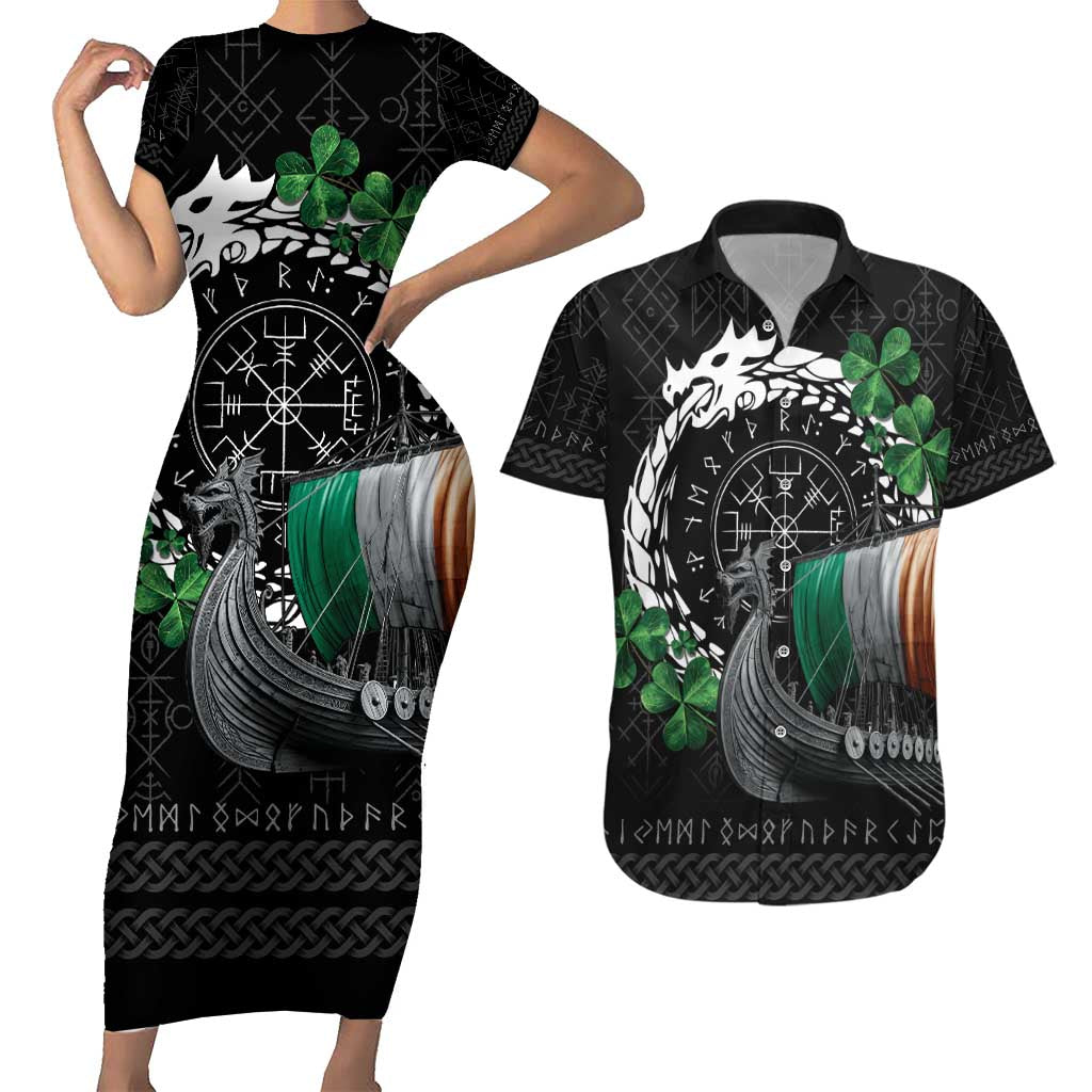 Ireland Viking Drakkar Couples Matching Short Sleeve Bodycon Dress and Hawaiian Shirt Viking Blood - Wonder Print Shop