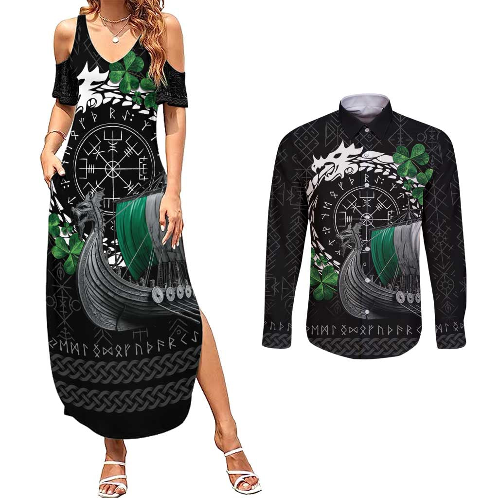 Ireland Viking Drakkar Couples Matching Summer Maxi Dress and Long Sleeve Button Shirt Viking Blood - Wonder Print Shop
