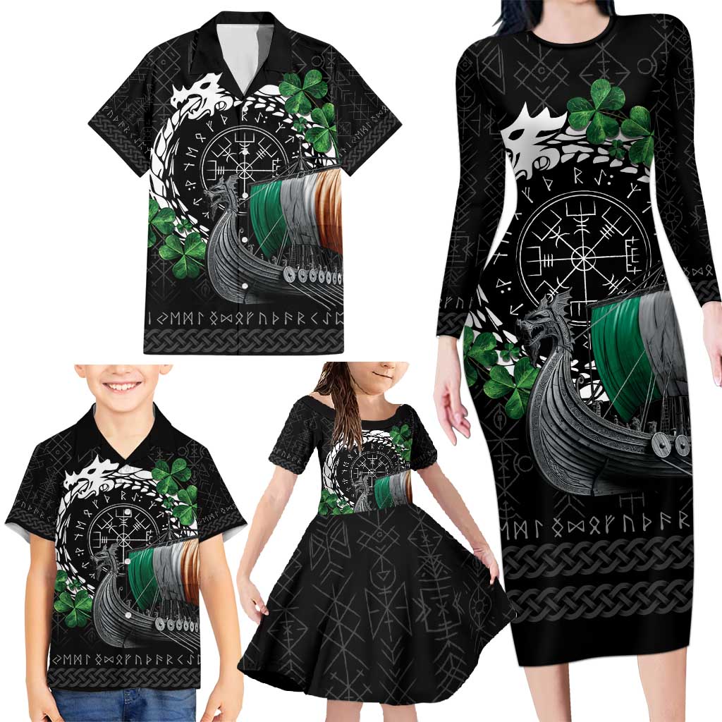 Ireland Viking Drakkar Family Matching Long Sleeve Bodycon Dress and Hawaiian Shirt Viking Blood - Wonder Print Shop