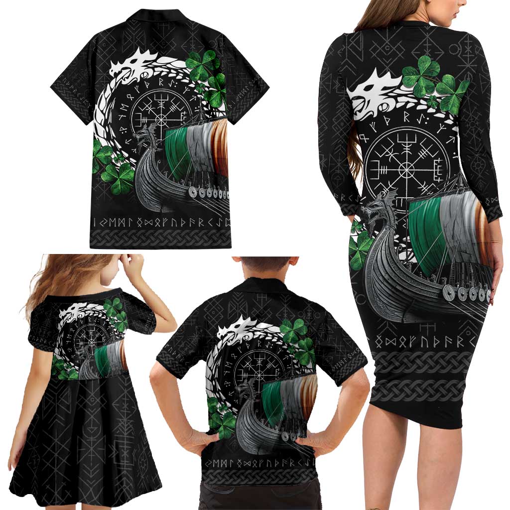 Ireland Viking Drakkar Family Matching Long Sleeve Bodycon Dress and Hawaiian Shirt Viking Blood - Wonder Print Shop
