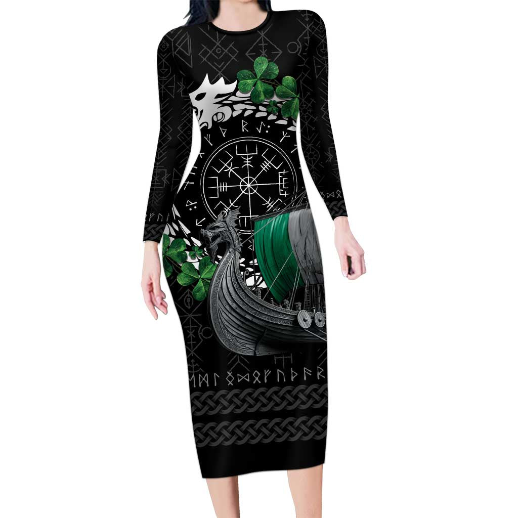 Ireland Viking Drakkar Family Matching Long Sleeve Bodycon Dress and Hawaiian Shirt Viking Blood - Wonder Print Shop