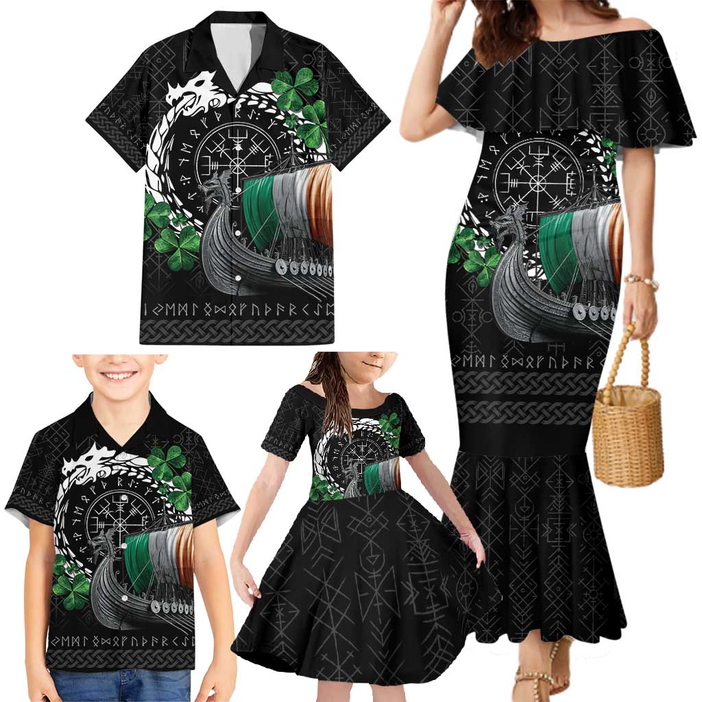 Ireland Viking Drakkar Family Matching Mermaid Dress and Hawaiian Shirt Viking Blood - Wonder Print Shop