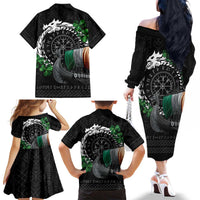 Ireland Viking Drakkar Family Matching Off The Shoulder Long Sleeve Dress and Hawaiian Shirt Viking Blood - Wonder Print Shop