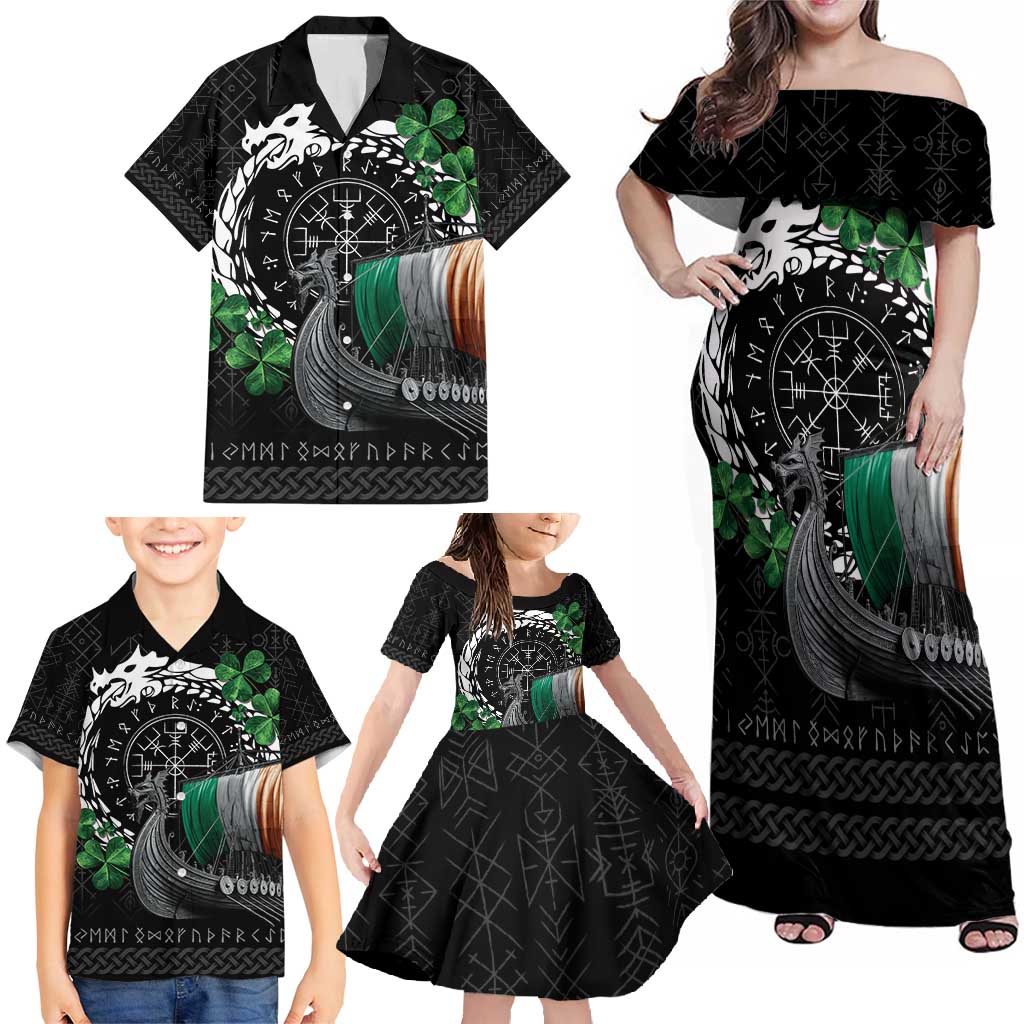 Ireland Viking Drakkar Family Matching Off Shoulder Maxi Dress and Hawaiian Shirt Viking Blood - Wonder Print Shop