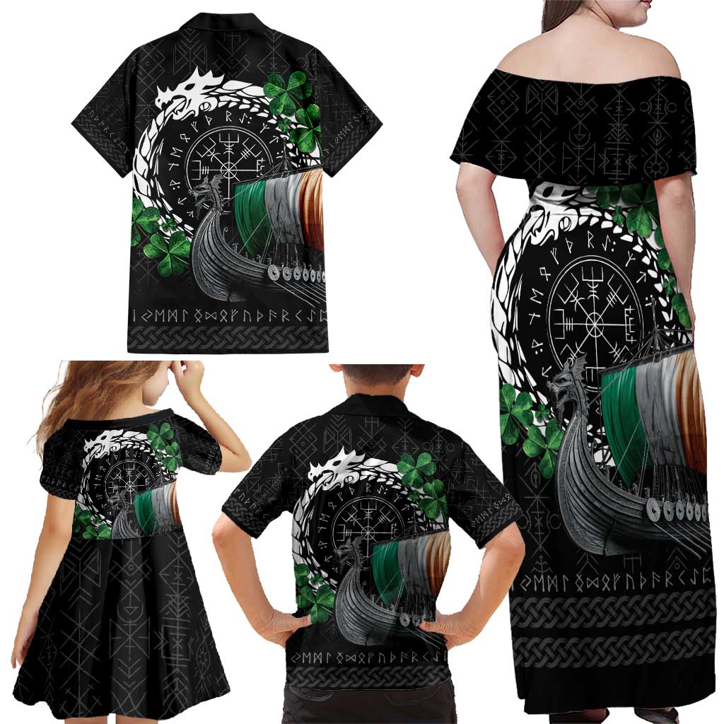 Ireland Viking Drakkar Family Matching Off Shoulder Maxi Dress and Hawaiian Shirt Viking Blood - Wonder Print Shop