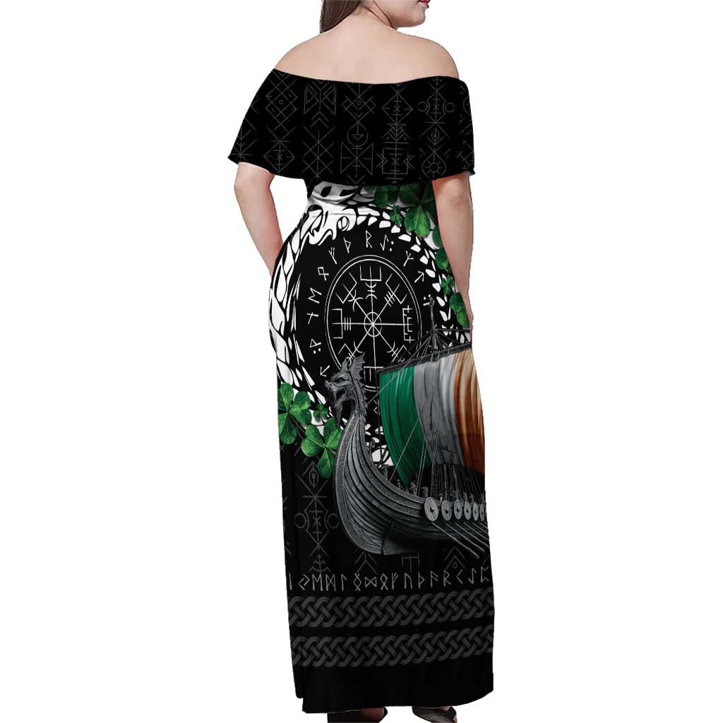 Ireland Viking Drakkar Family Matching Off Shoulder Maxi Dress and Hawaiian Shirt Viking Blood - Wonder Print Shop