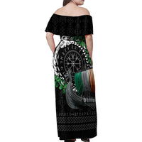 Ireland Viking Drakkar Family Matching Off Shoulder Maxi Dress and Hawaiian Shirt Viking Blood - Wonder Print Shop