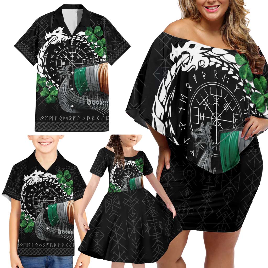 Ireland Viking Drakkar Family Matching Off Shoulder Short Dress and Hawaiian Shirt Viking Blood - Wonder Print Shop