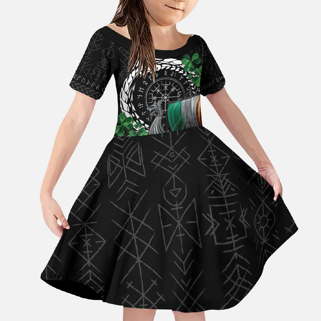 Ireland Viking Drakkar Family Matching Short Sleeve Bodycon Dress and Hawaiian Shirt Viking Blood - Wonder Print Shop