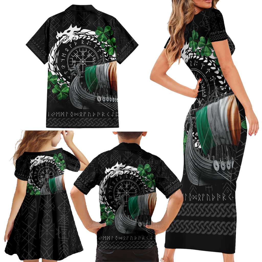 Ireland Viking Drakkar Family Matching Short Sleeve Bodycon Dress and Hawaiian Shirt Viking Blood - Wonder Print Shop