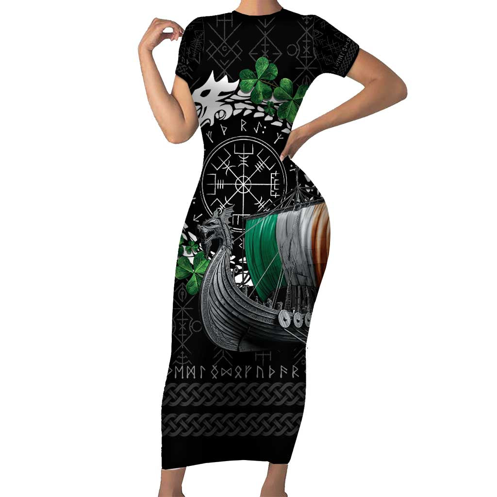 Ireland Viking Drakkar Family Matching Short Sleeve Bodycon Dress and Hawaiian Shirt Viking Blood - Wonder Print Shop