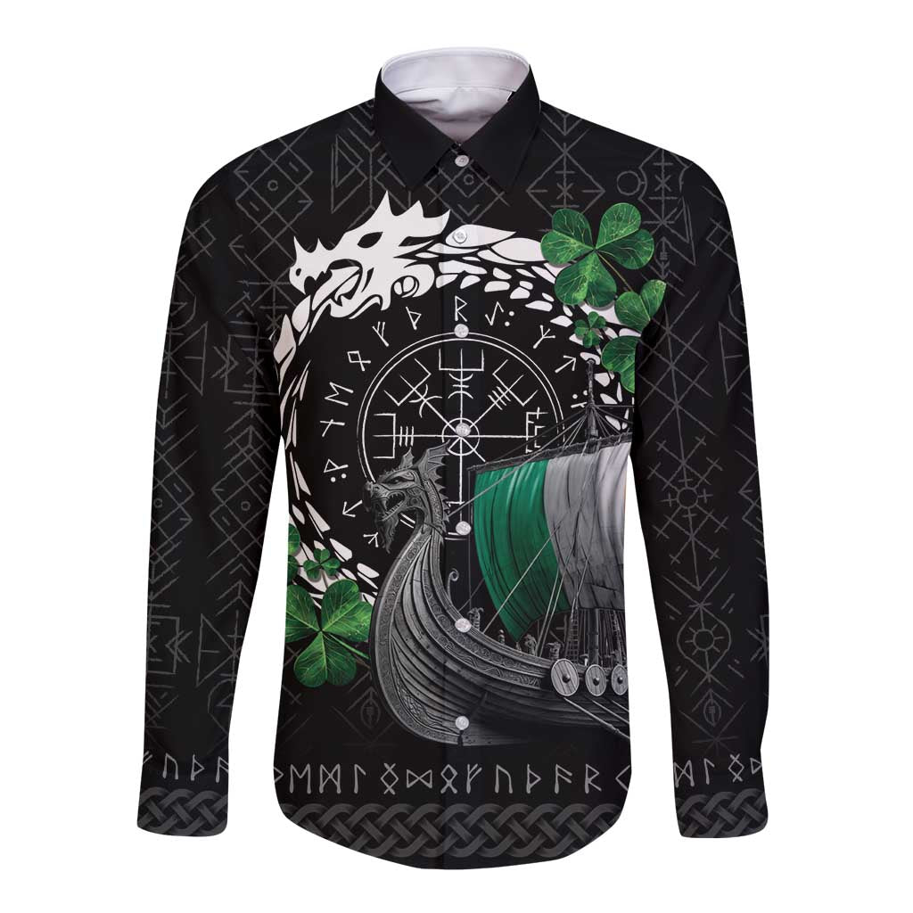Ireland Viking Drakkar Long Sleeve Button Shirt Viking Blood - Wonder Print Shop