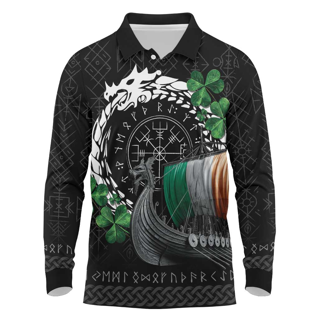 Ireland Viking Drakkar Long Sleeve Polo Shirt Viking Blood - Wonder Print Shop