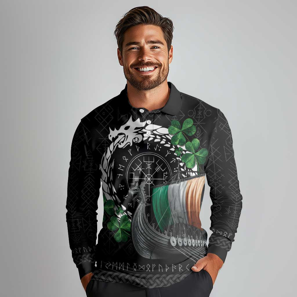 Ireland Viking Drakkar Long Sleeve Polo Shirt Viking Blood - Wonder Print Shop