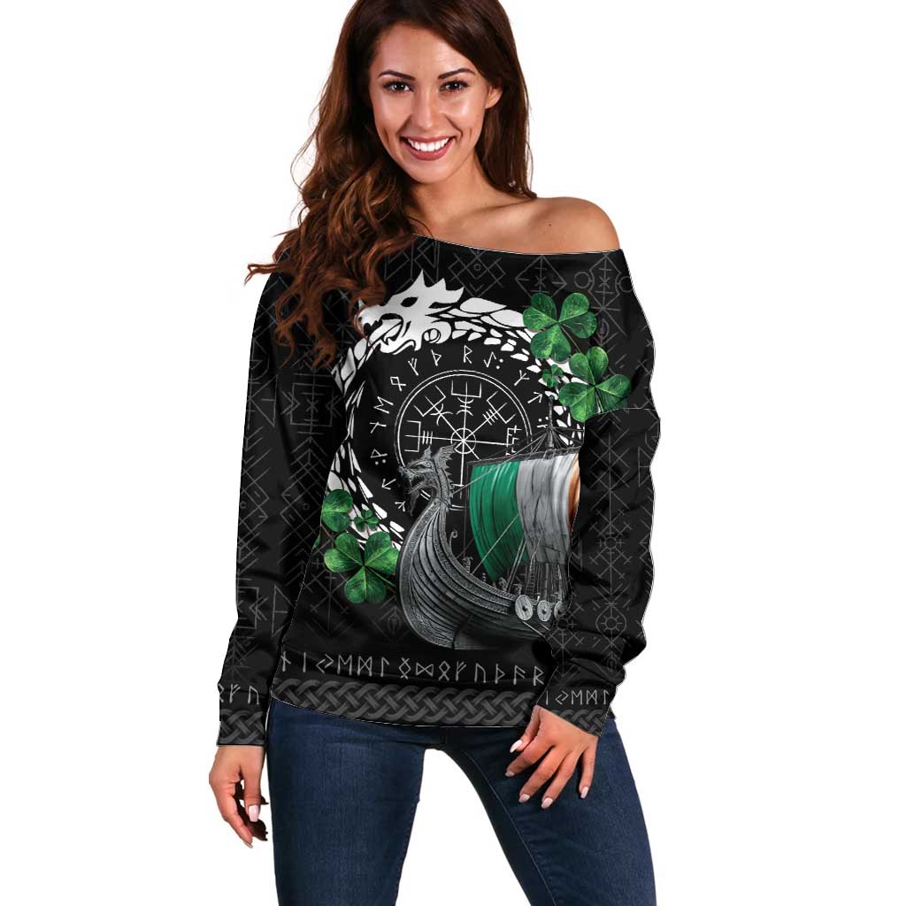 Ireland Viking Drakkar Off Shoulder Sweater Viking Blood - Wonder Print Shop