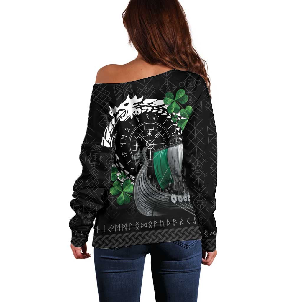 Ireland Viking Drakkar Off Shoulder Sweater Viking Blood - Wonder Print Shop