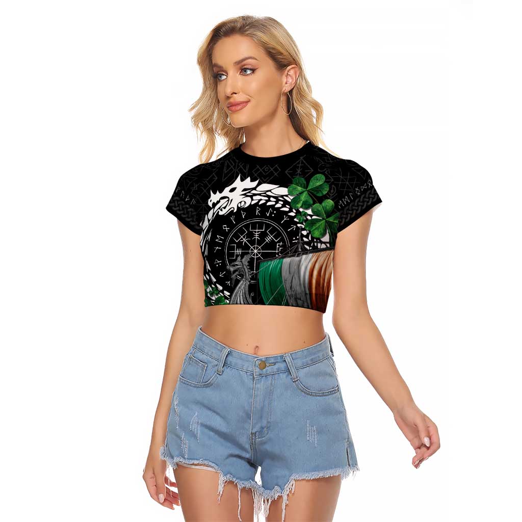 Ireland Viking Drakkar Raglan Cropped T Shirt Viking Blood - Wonder Print Shop