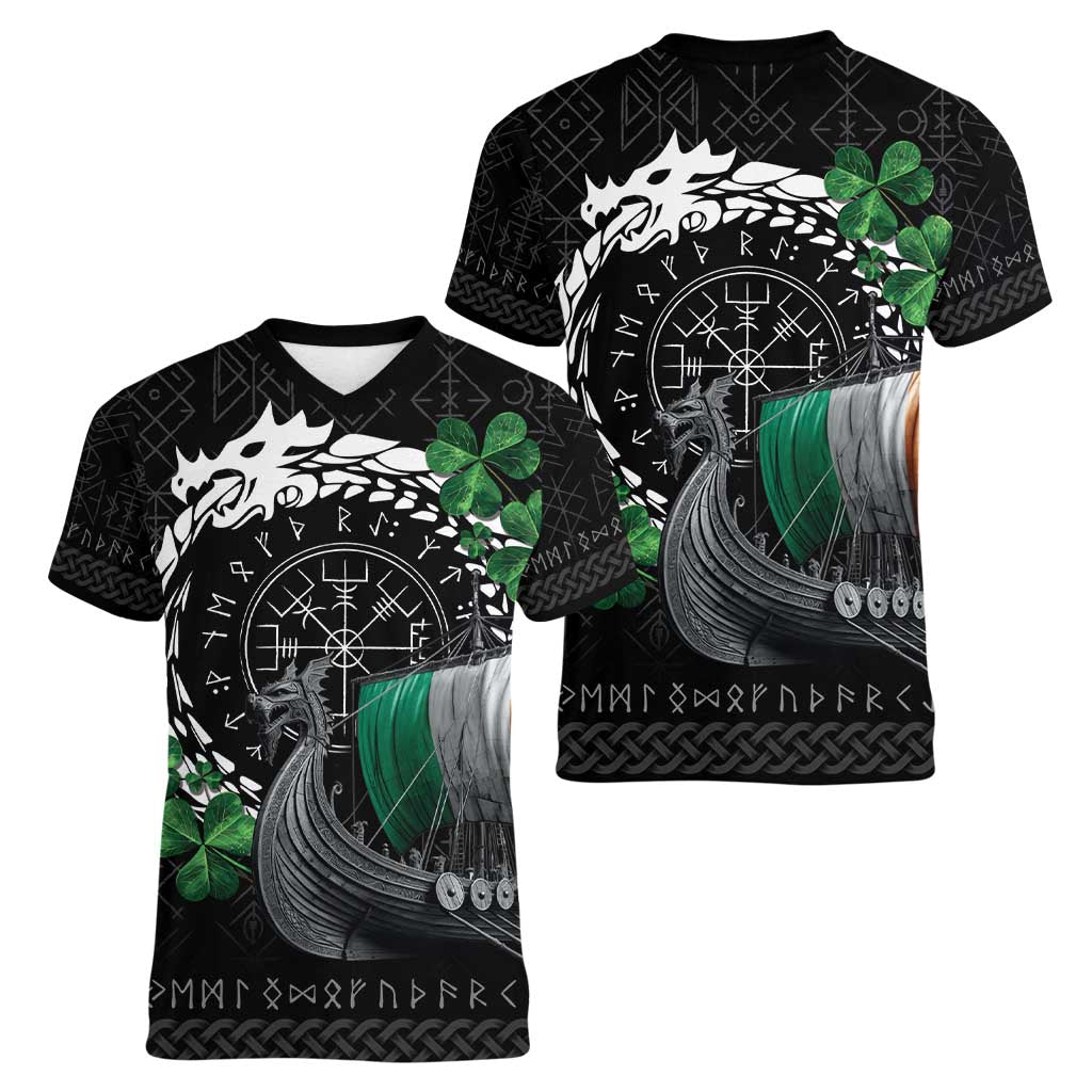 Ireland Viking Drakkar Women V-Neck T-Shirt Viking Blood - Wonder Print Shop