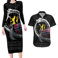 Norway Viking Drakkar Couples Matching Long Sleeve Bodycon Dress and Hawaiian Shirt Viking Blood - Wonder Print Shop