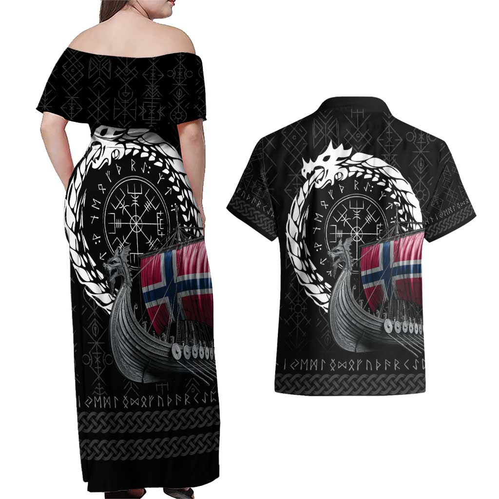 Norway Viking Drakkar Couples Matching Off Shoulder Maxi Dress and Hawaiian Shirt Viking Blood - Wonder Print Shop