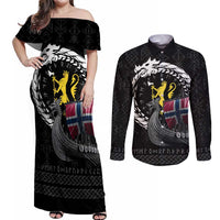Norway Viking Drakkar Couples Matching Off Shoulder Maxi Dress and Long Sleeve Button Shirt Viking Blood - Wonder Print Shop