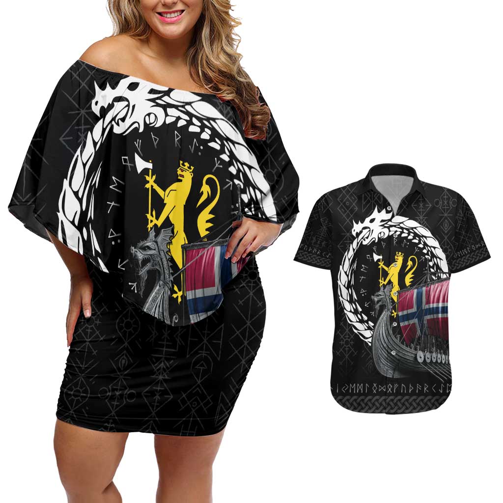 Norway Viking Drakkar Couples Matching Off Shoulder Short Dress and Hawaiian Shirt Viking Blood - Wonder Print Shop