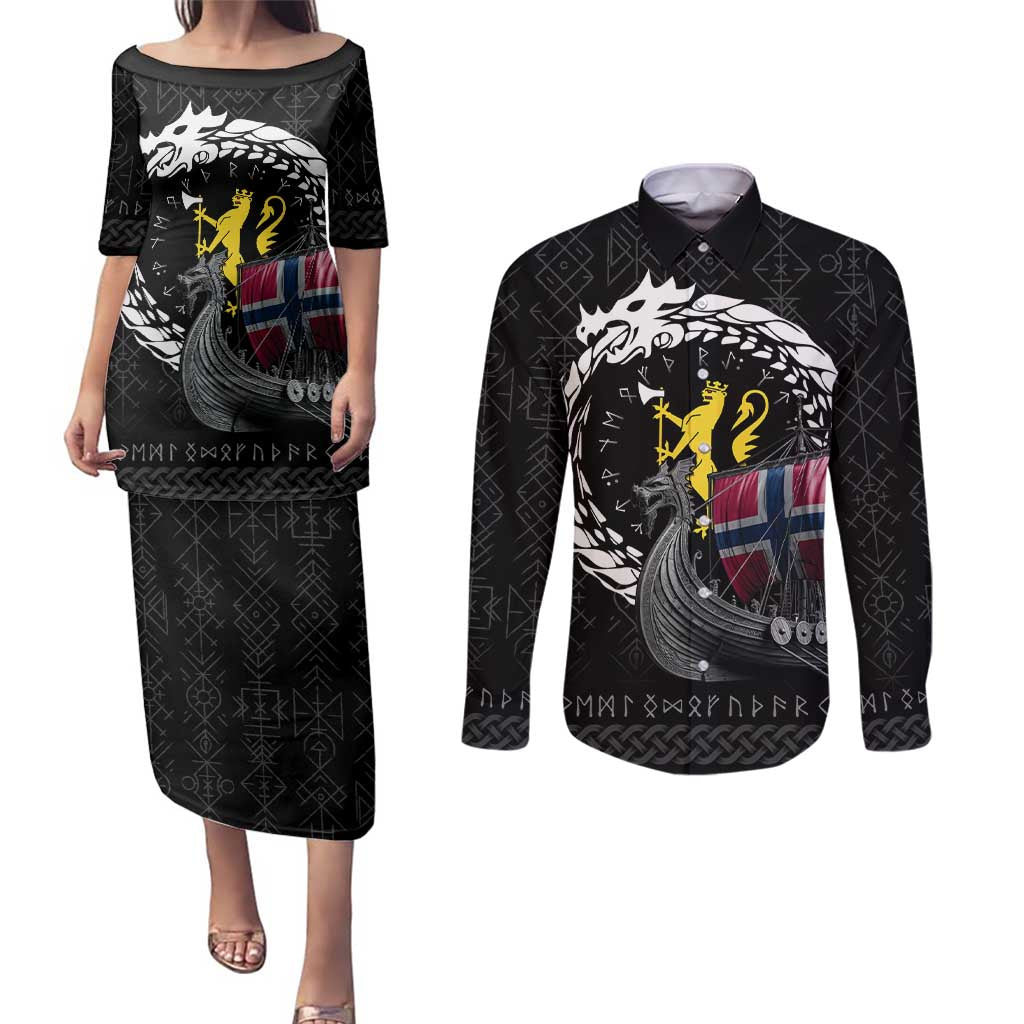 Norway Viking Drakkar Couples Matching Puletasi and Long Sleeve Button Shirt Viking Blood - Wonder Print Shop