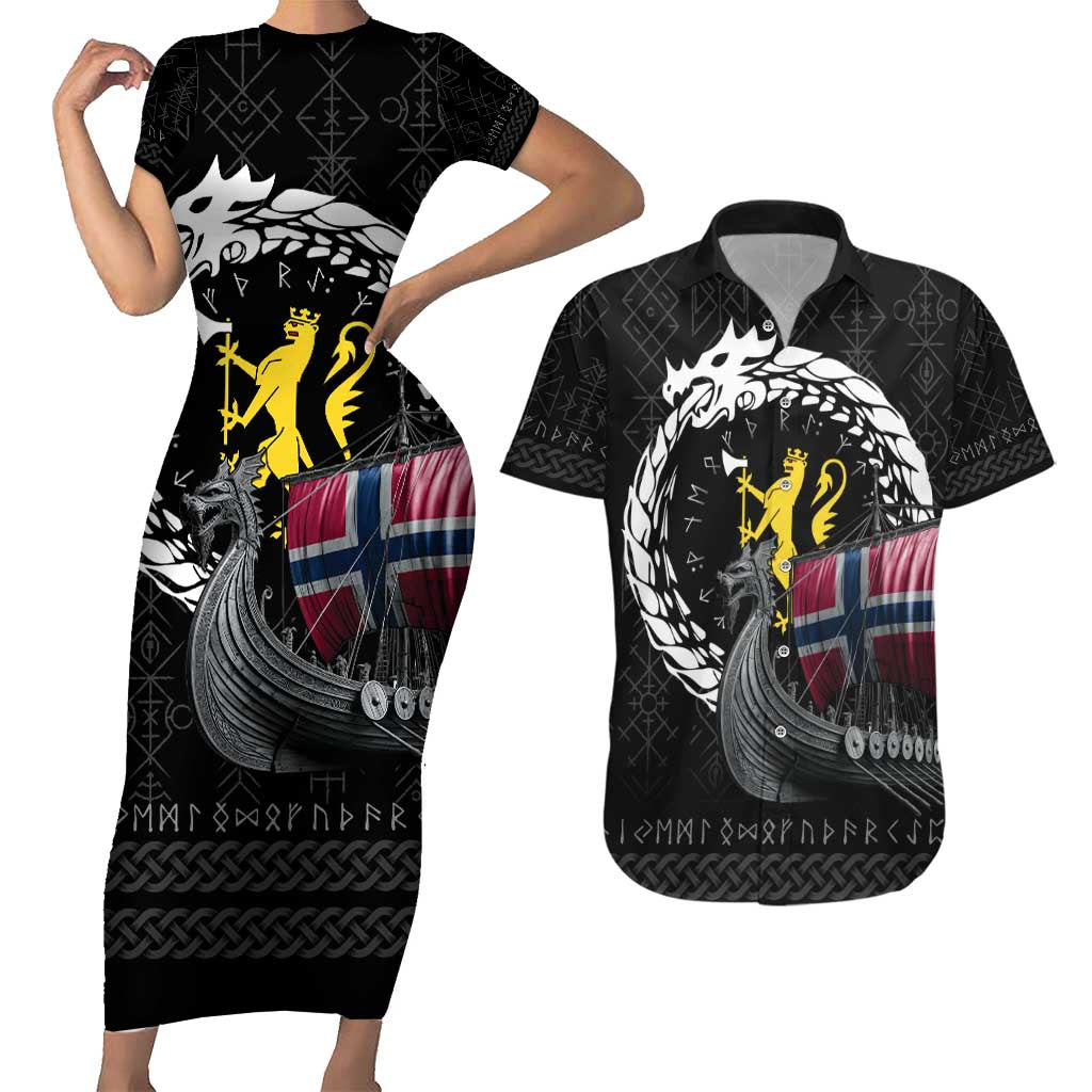 Norway Viking Drakkar Couples Matching Short Sleeve Bodycon Dress and Hawaiian Shirt Viking Blood - Wonder Print Shop