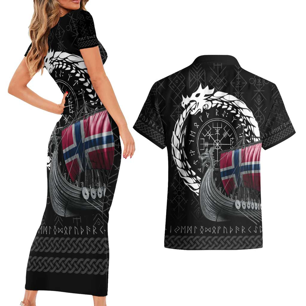 Norway Viking Drakkar Couples Matching Short Sleeve Bodycon Dress and Hawaiian Shirt Viking Blood - Wonder Print Shop