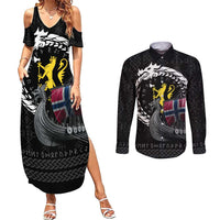 Norway Viking Drakkar Couples Matching Summer Maxi Dress and Long Sleeve Button Shirt Viking Blood - Wonder Print Shop