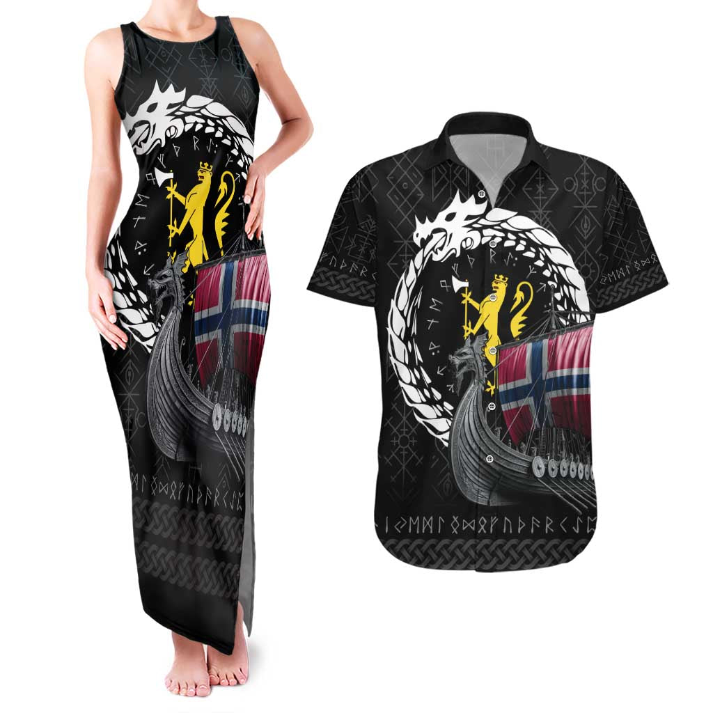 Norway Viking Drakkar Couples Matching Tank Maxi Dress and Hawaiian Shirt Viking Blood - Wonder Print Shop
