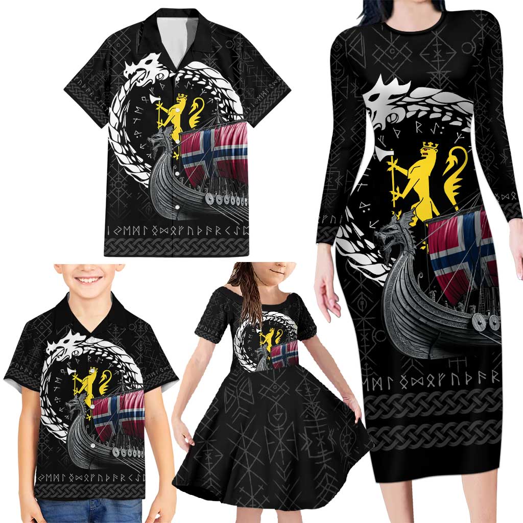 Norway Viking Drakkar Family Matching Long Sleeve Bodycon Dress and Hawaiian Shirt Viking Blood - Wonder Print Shop