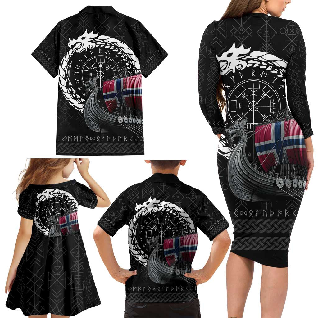 Norway Viking Drakkar Family Matching Long Sleeve Bodycon Dress and Hawaiian Shirt Viking Blood - Wonder Print Shop