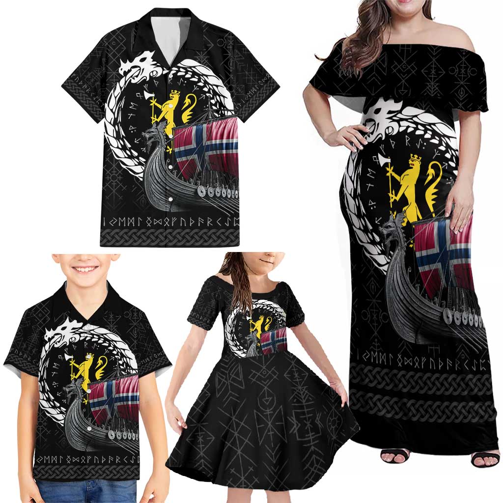 Norway Viking Drakkar Family Matching Off Shoulder Maxi Dress and Hawaiian Shirt Viking Blood - Wonder Print Shop