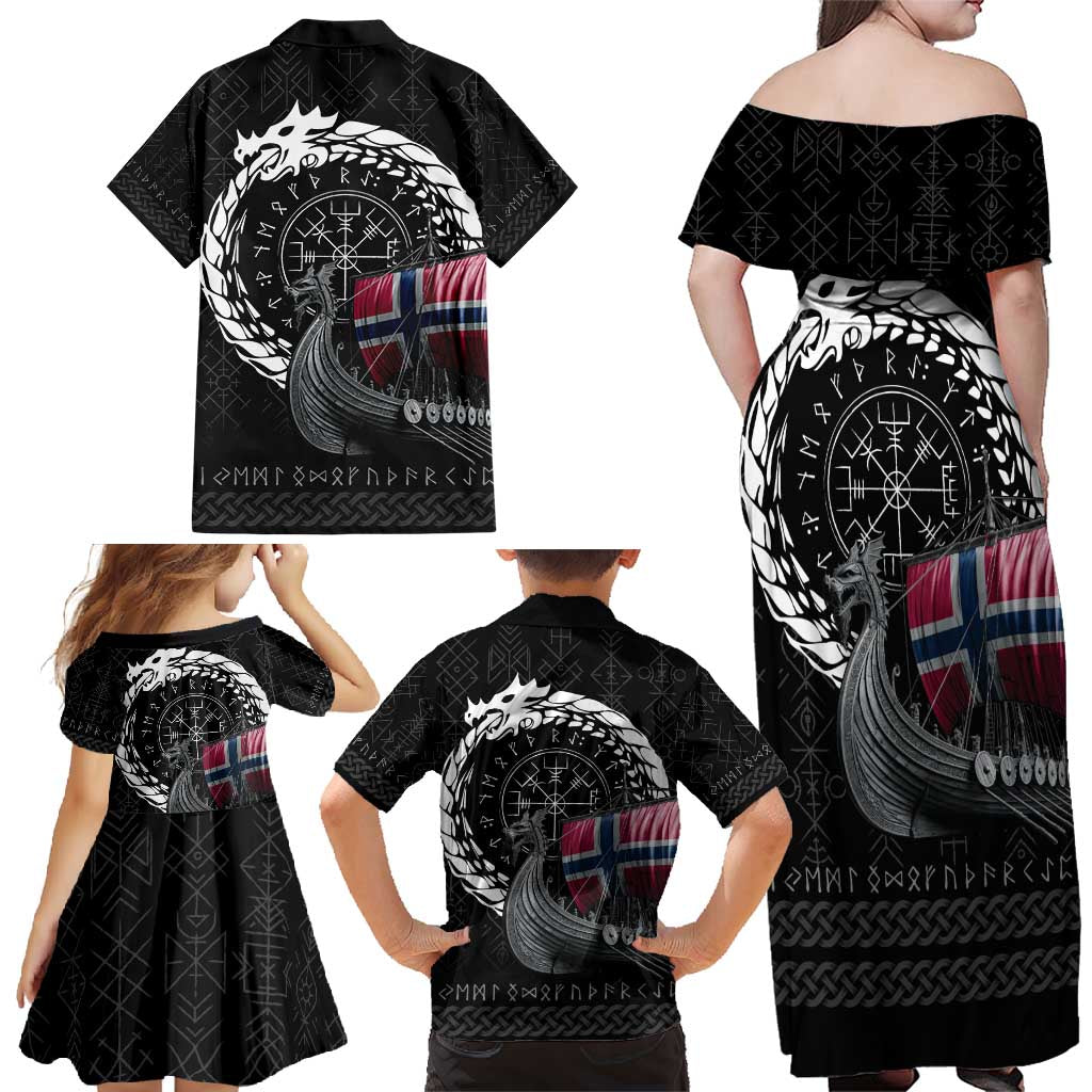Norway Viking Drakkar Family Matching Off Shoulder Maxi Dress and Hawaiian Shirt Viking Blood - Wonder Print Shop
