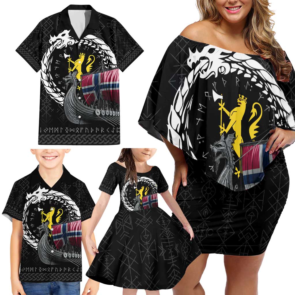 Norway Viking Drakkar Family Matching Off Shoulder Short Dress and Hawaiian Shirt Viking Blood - Wonder Print Shop
