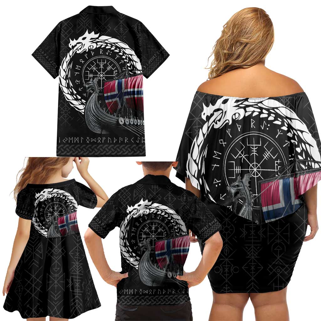 Norway Viking Drakkar Family Matching Off Shoulder Short Dress and Hawaiian Shirt Viking Blood - Wonder Print Shop
